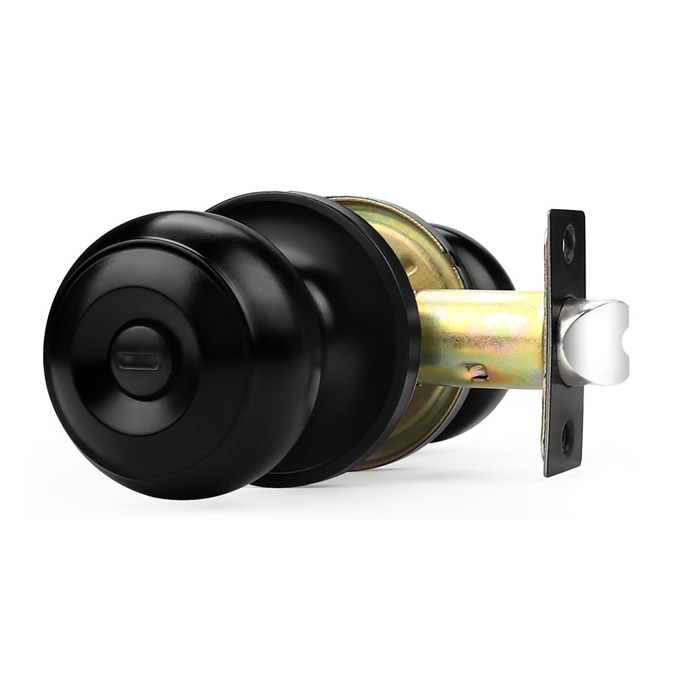 Probrico flat black privacy knob front view; ideal for bathroom or bedroom privacy.