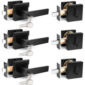 Probrico flat black square entry lever for exterior doors with smooth grip and secure entry.
