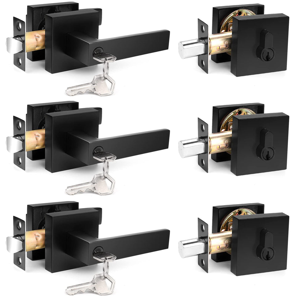 Probrico flat black square entry lever for exterior doors with smooth grip and secure entry.