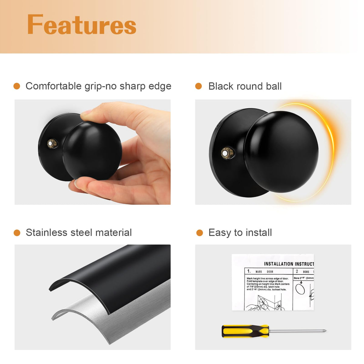 Probrico matte black dummy knob with mounting screws, quick install.