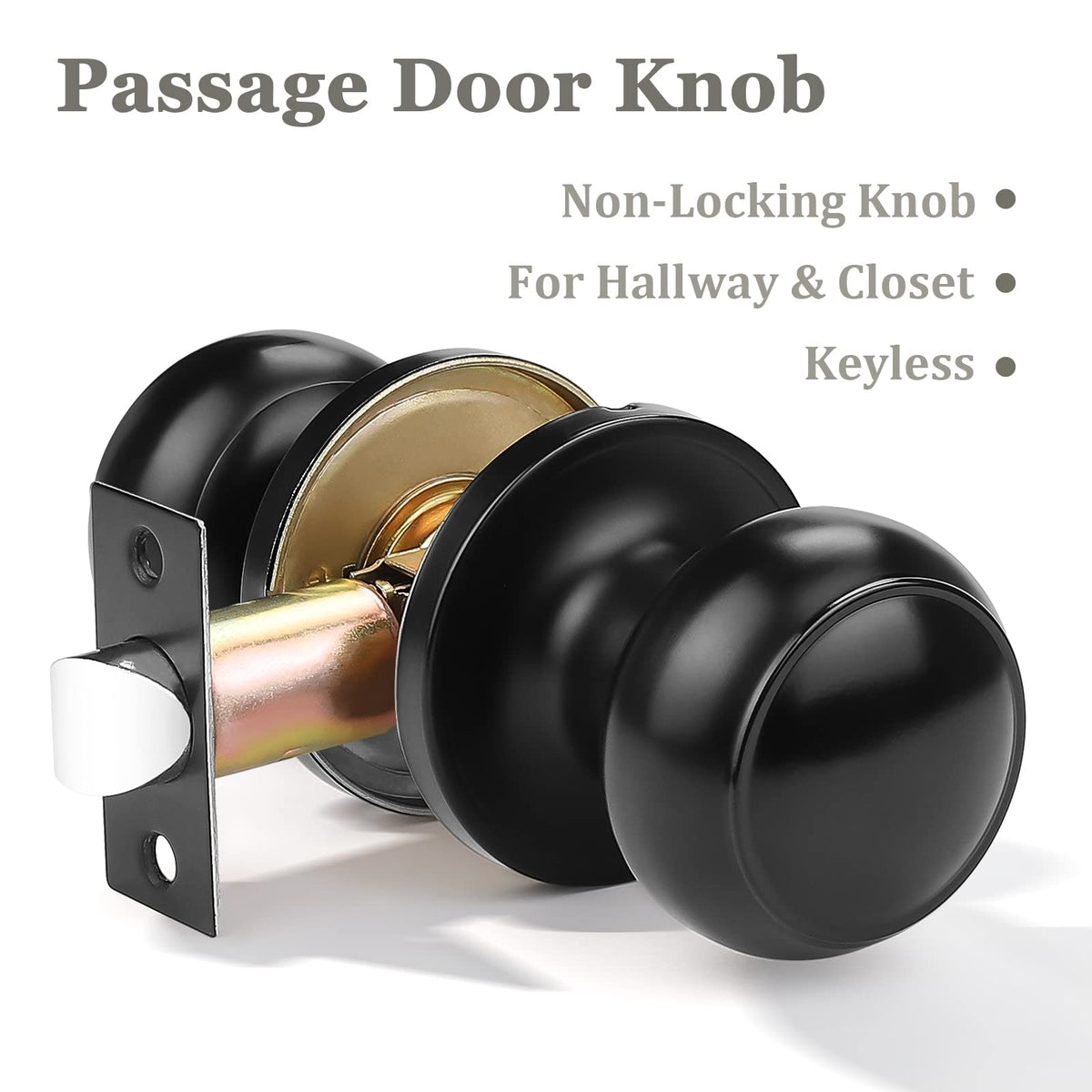Probrico hallway/closet door knob black finish, easy non-locking operation.
