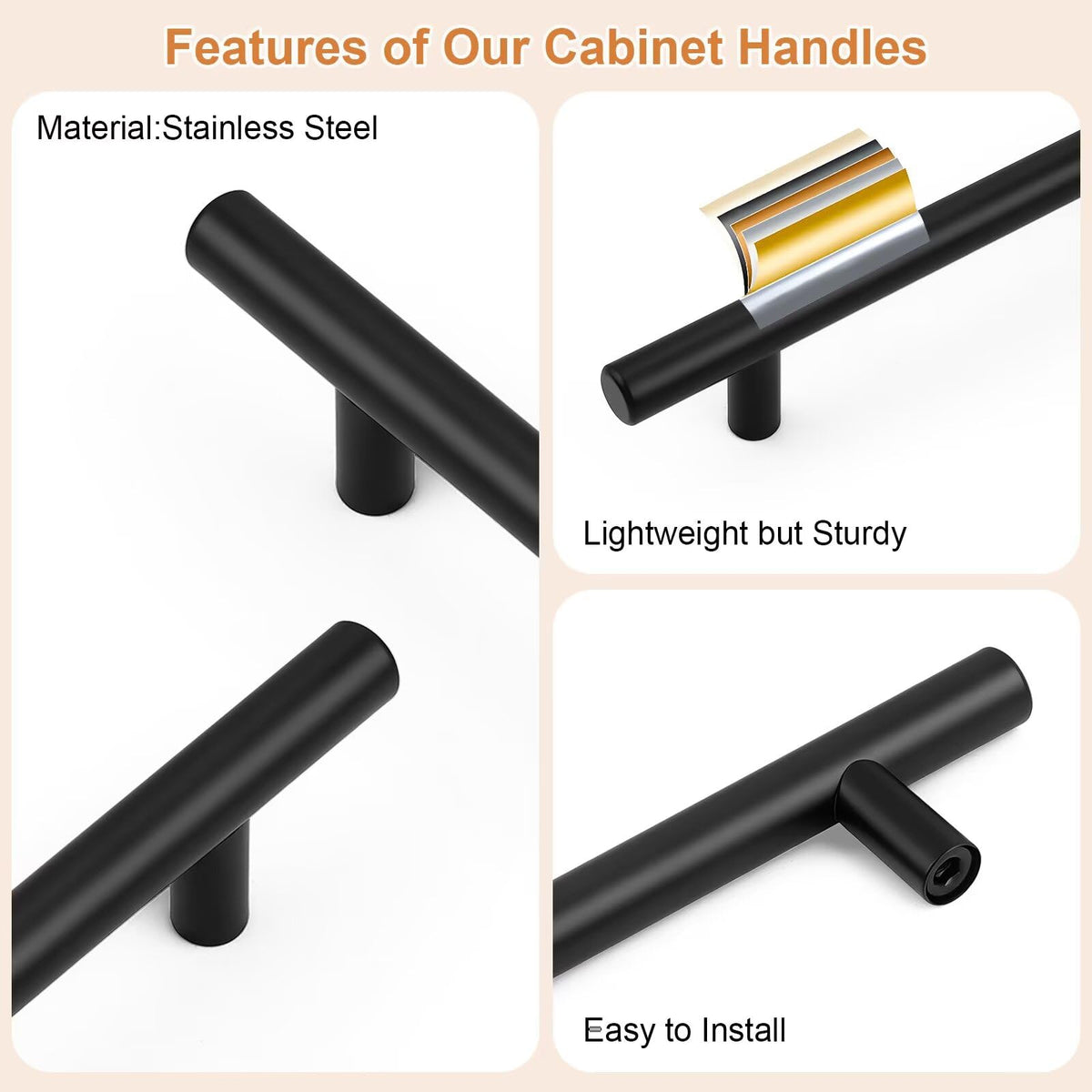 Probrico hollow T-bar cabinet pull on a cabinet door promotes smooth opening.