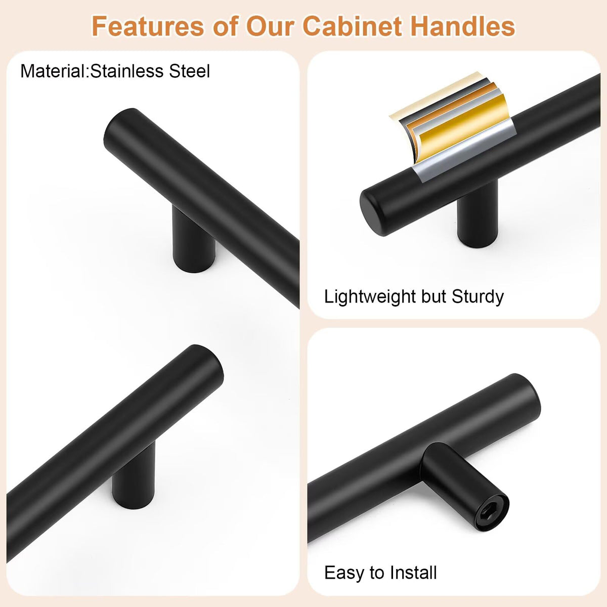 Probrico hollow T-bar pull shown on a cabinet for smooth opening.