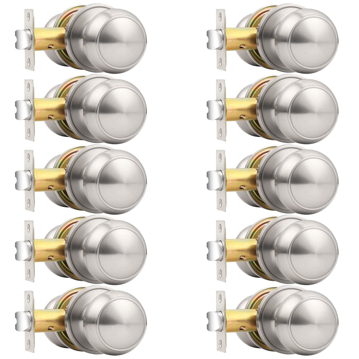 Probrico flat-ball interior door knob in brushed nickel for hallways and closets.