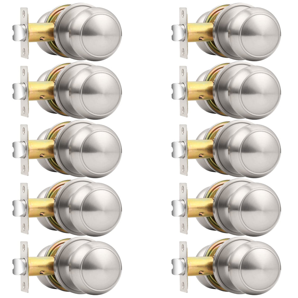 Probrico flat-ball interior door knob in brushed nickel for hallways and closets.