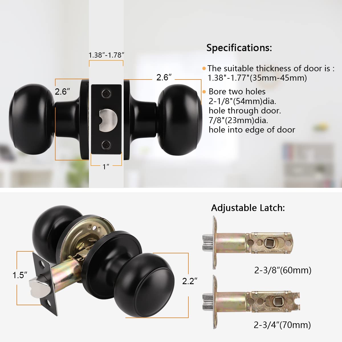 Probrico interior passage knob installed on a door for closet or hallway