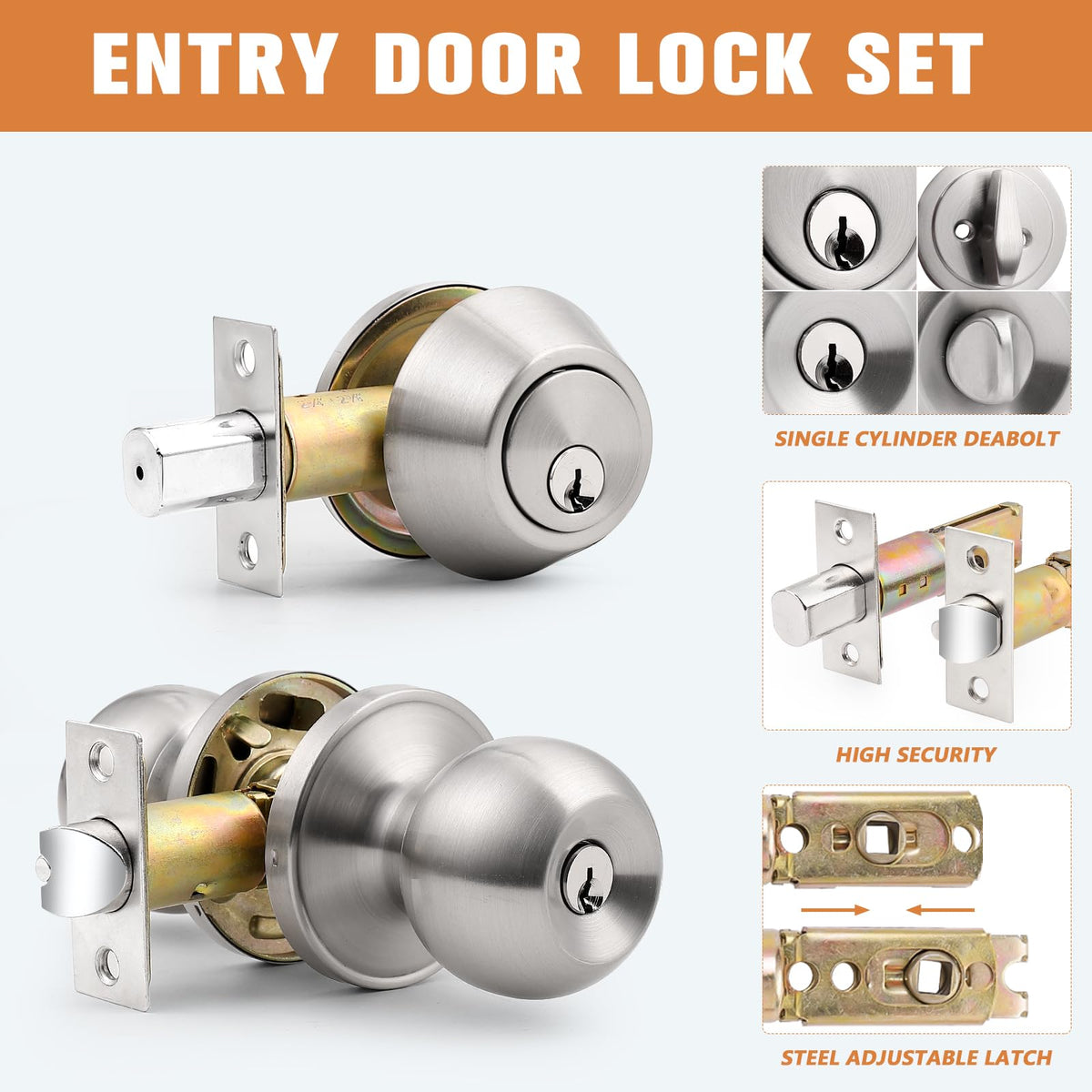 Probrico single-cylinder deadbolt close-up showing inside thumb-turn lock