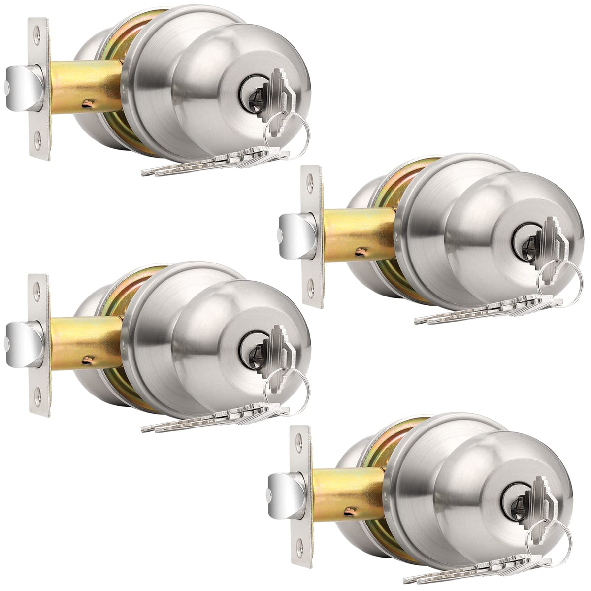 Probrico keyed-alike entry knobs four-pack in brushed nickel for secure exterior doors.