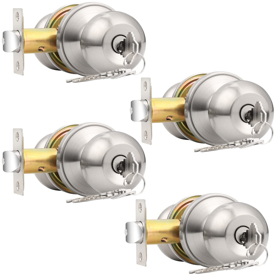 Probrico keyed-alike entry knobs four-pack in brushed nickel for secure exterior doors.