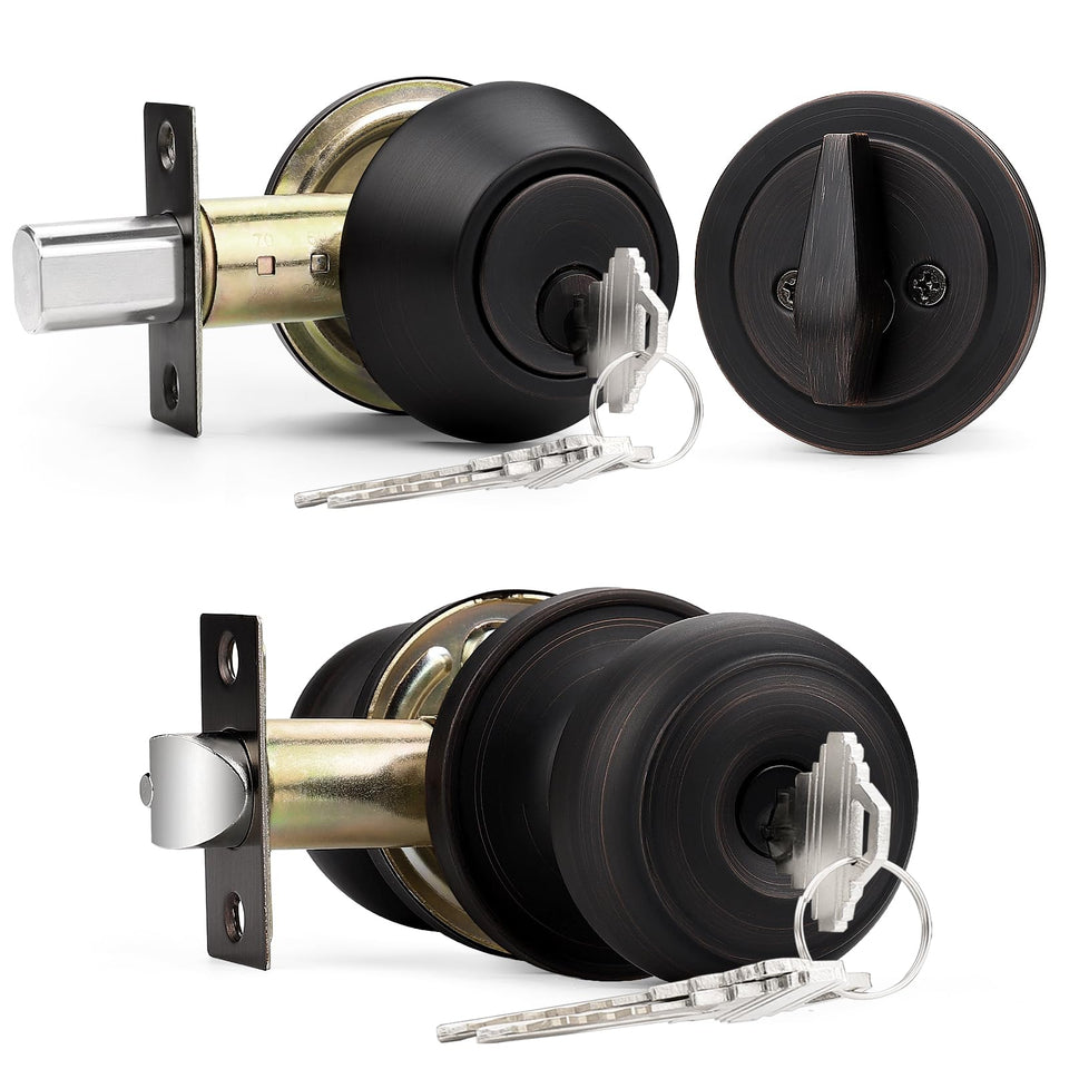 Probrico keyed-alike round ball entry knob in oil-rubbed bronze