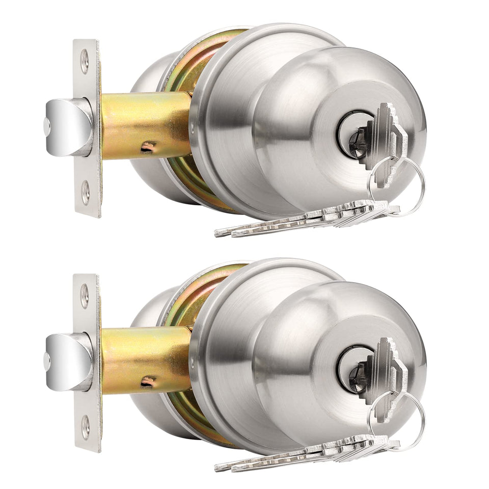 Probrico keyed entry knob in brushed nickel for secure exterior access.