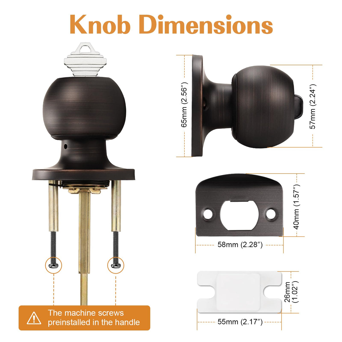 Probrico knob diameter 53mm and rosette 65mm for precise fit.