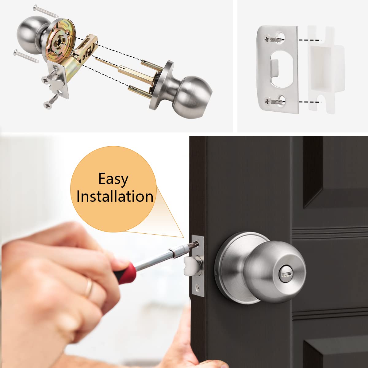 Probrico privacy knob with rose plate dimensions for a coordinated look.