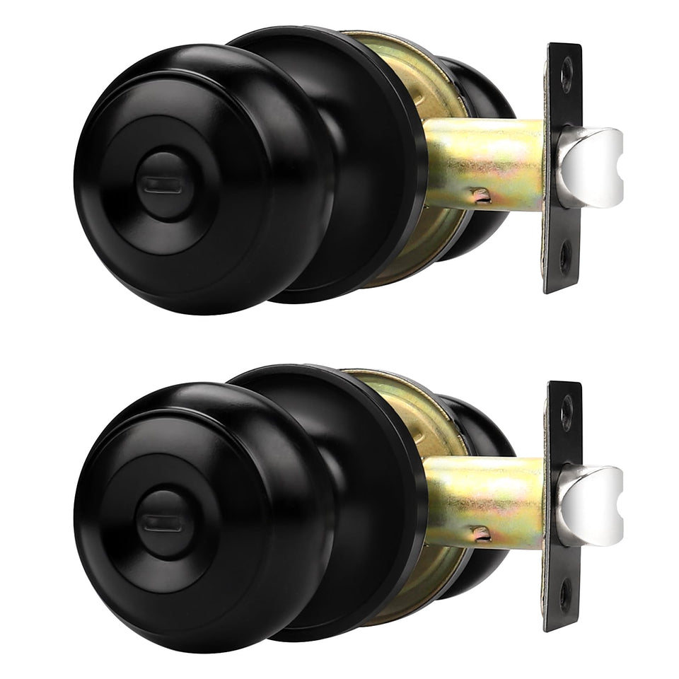 Probrico matte black door knobs with lock for privacy, two-pack kit for interior doors