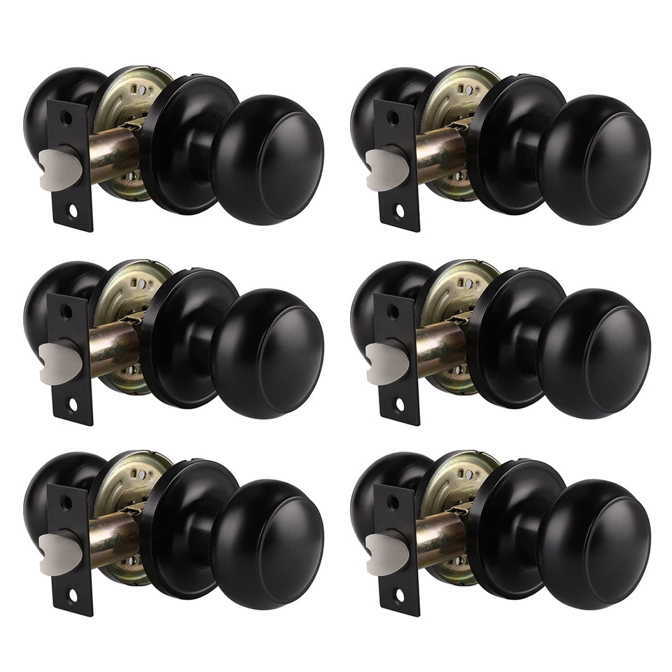 Probrico matte black interior passage knob shown from the front for a modern hallway look.