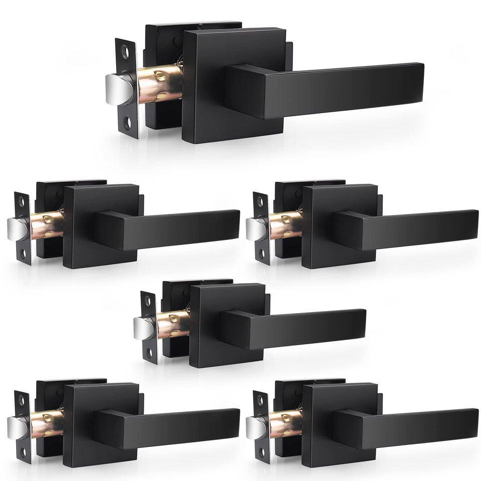 Probrico matte black passage lever with square hall design, ideal for high-traffic interiors.