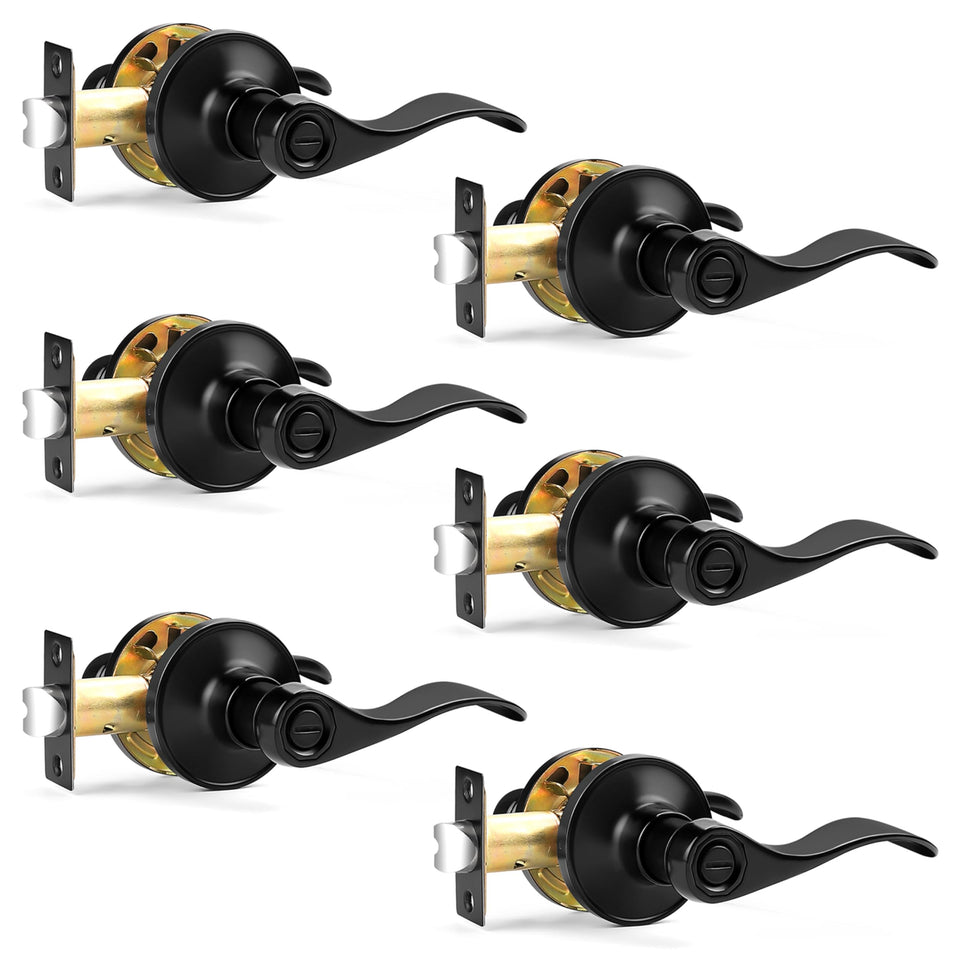 Probrico matte black wave privacy lever inside view with smooth thumb-turn