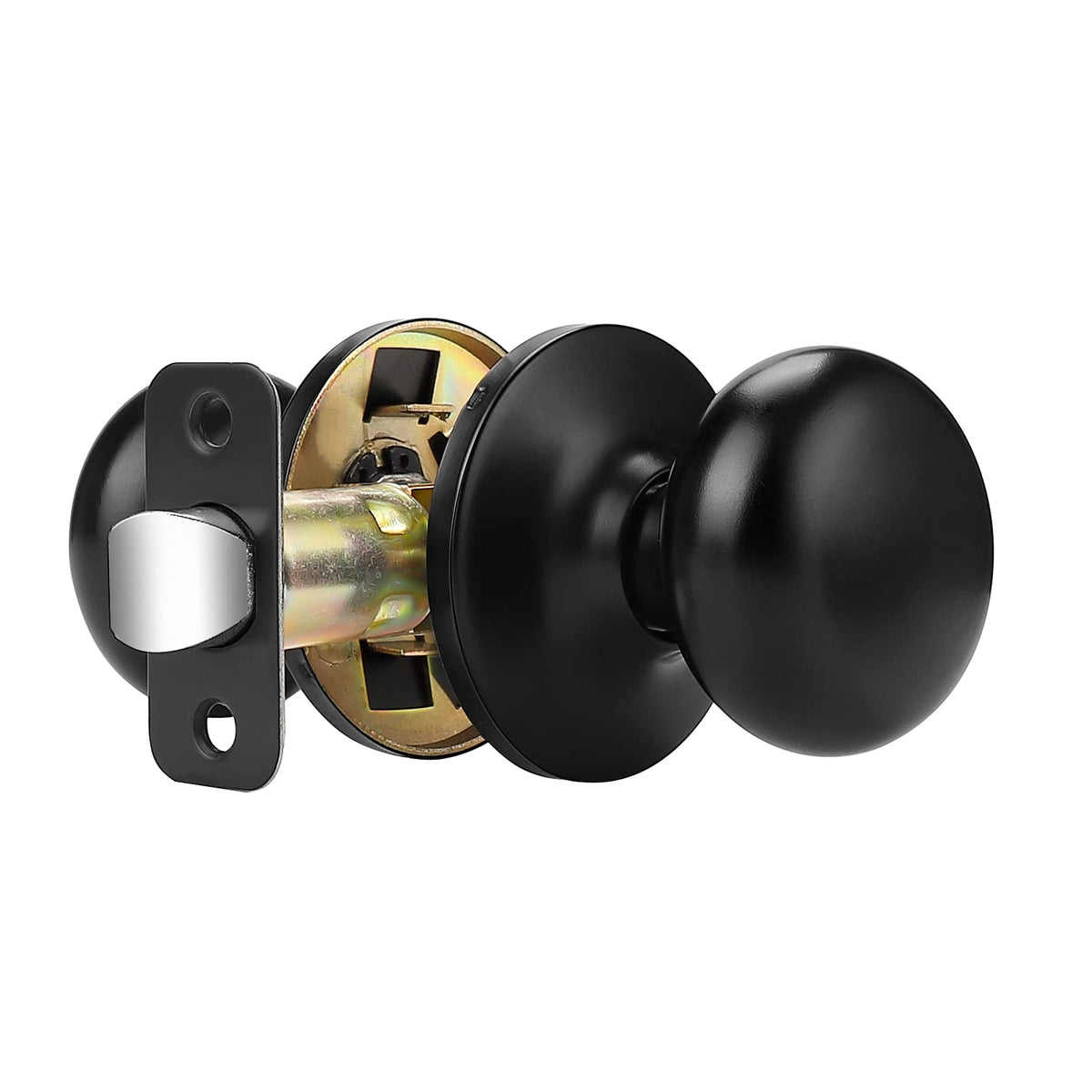 Probrico passage round ball door knob in matte black, no lock for seamless entry