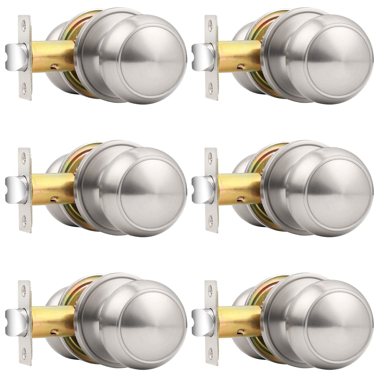 Probrico passage knob in brushed nickel, front view; ideal for interior doors