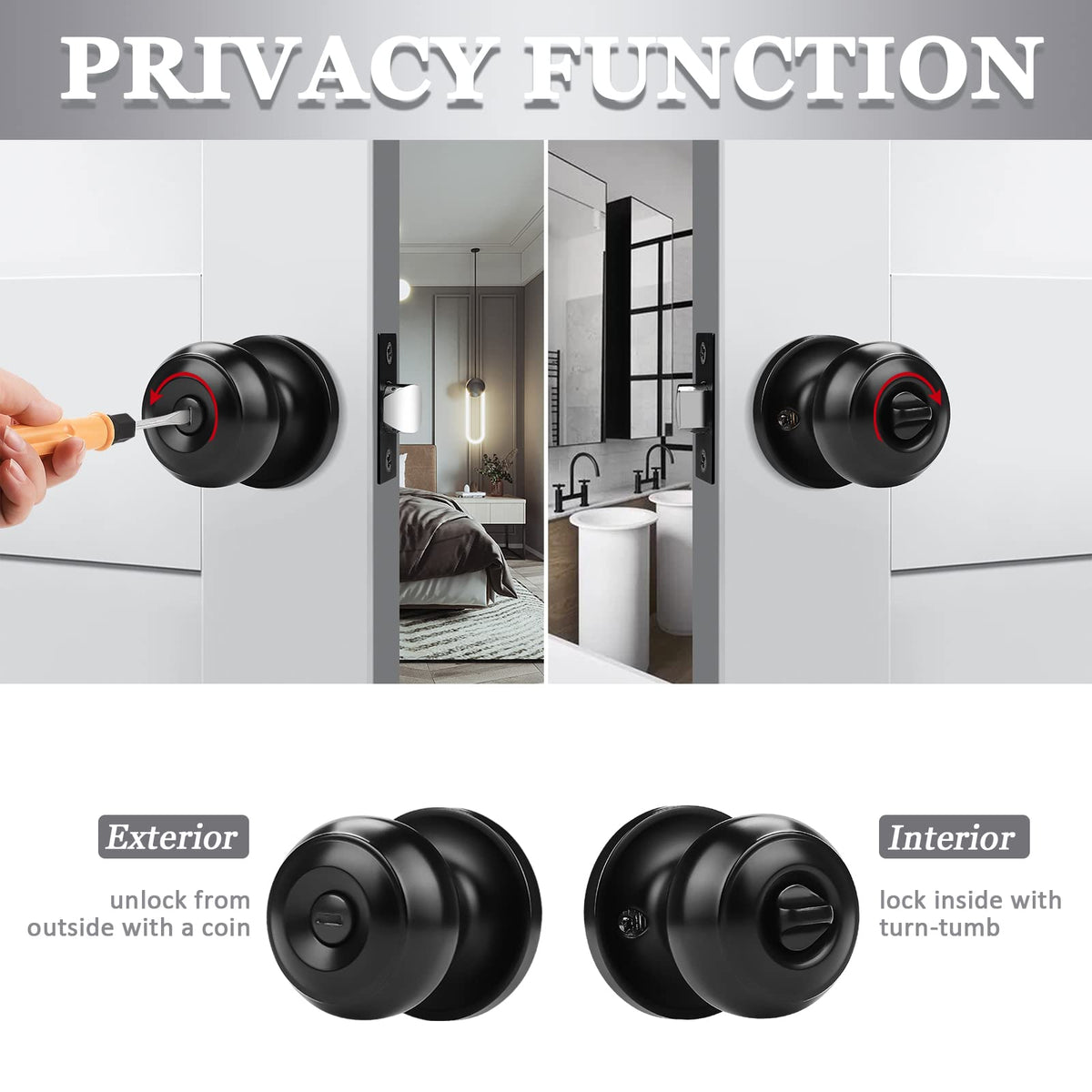 Probrico privacy knob backset adjustment illustration for 60mm or 70mm compatibility