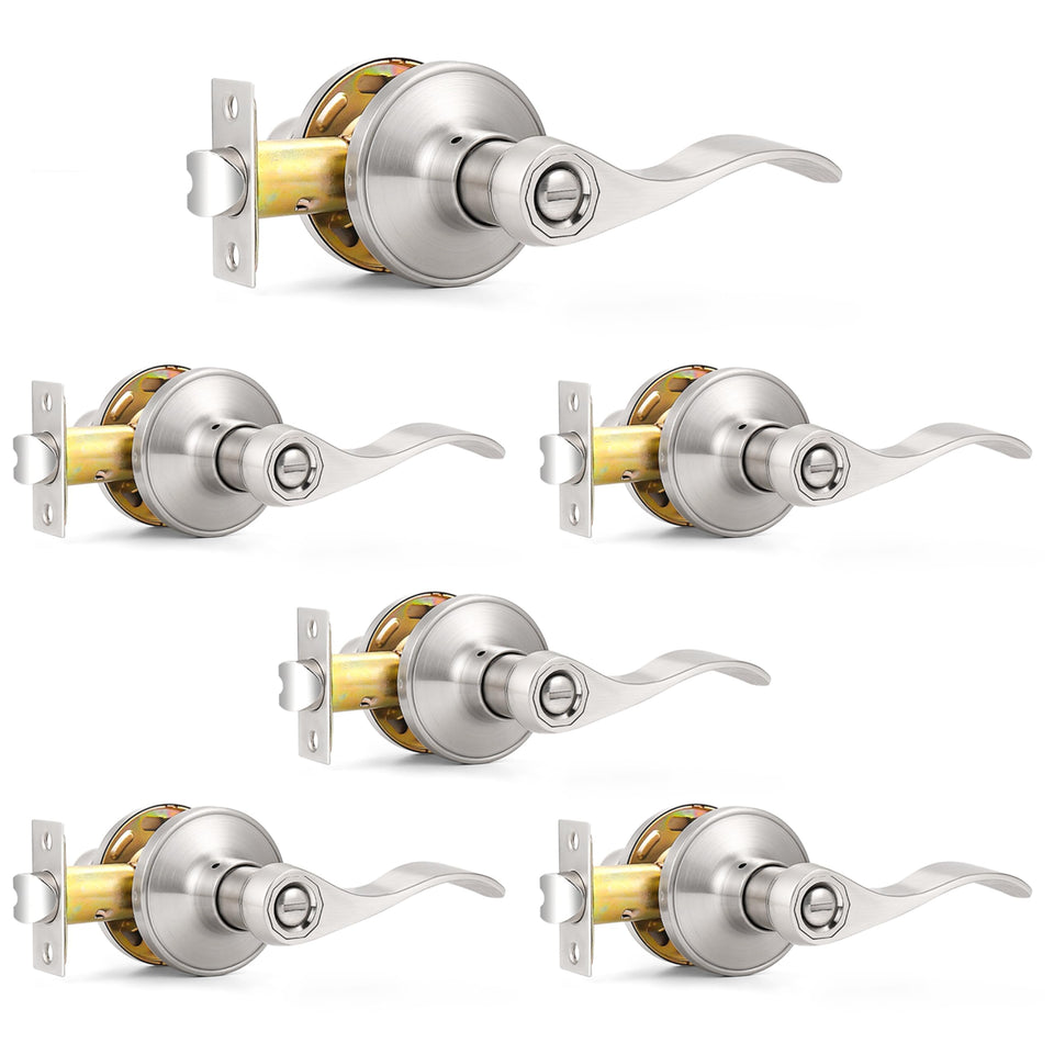 Probrico privacy door lever wave satin nickel 6-pack for six doors, durable finish.