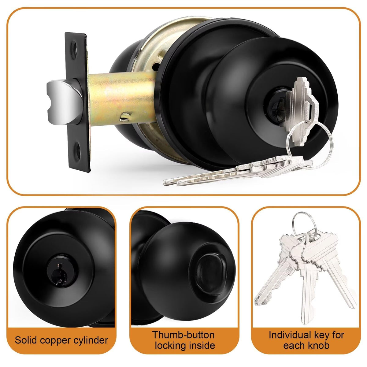 Probrico round interior knob with lock provides quick interior entry.