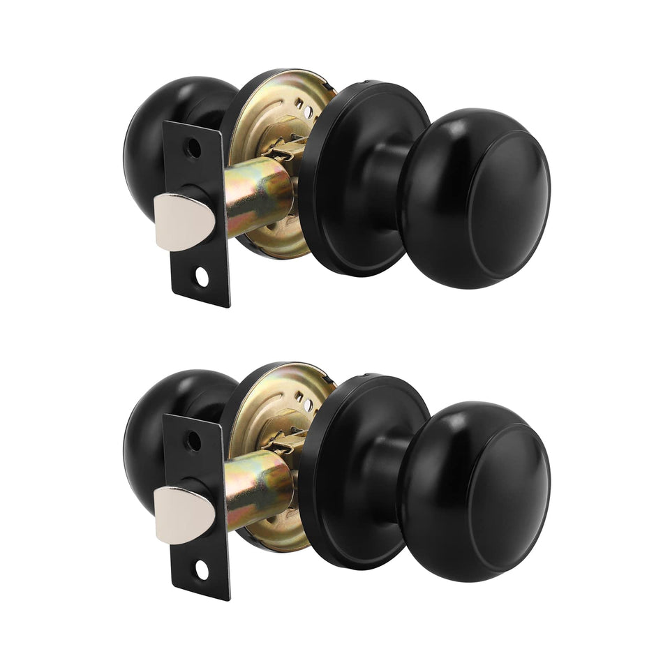 Probrico round passage knob in black finish for hallways and closets.