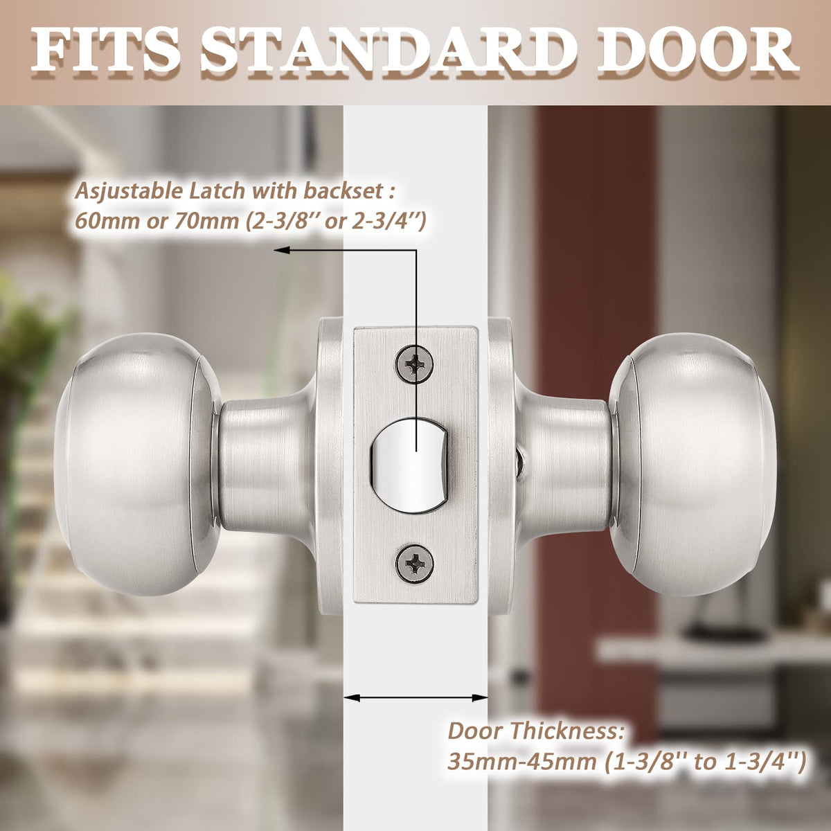 Probrico round passage door knob satin nickel finish on a modern doorway.