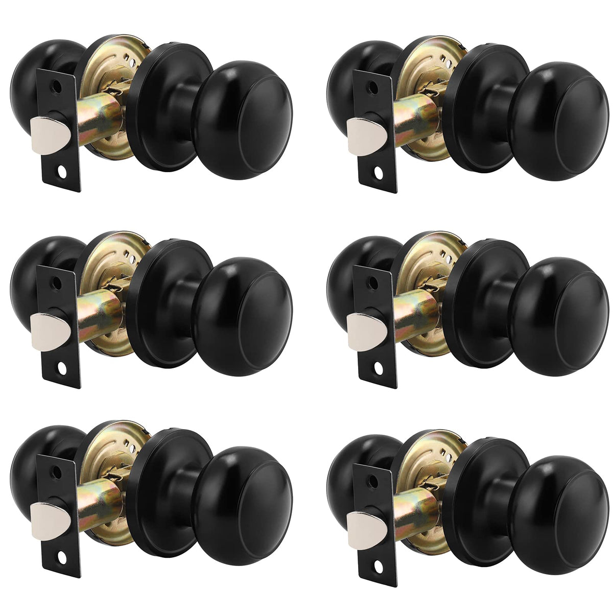 Probrico round passage knob in black for keyless hall access.