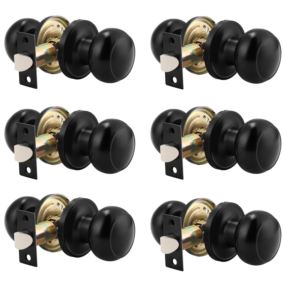 Probrico round passage knob in black for keyless hall access.