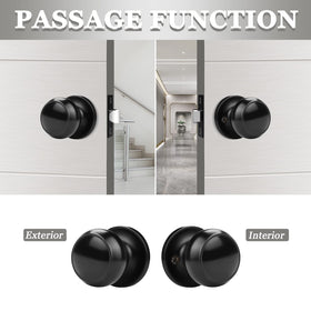 Probrico round passage knob on exterior door in modern black finish.