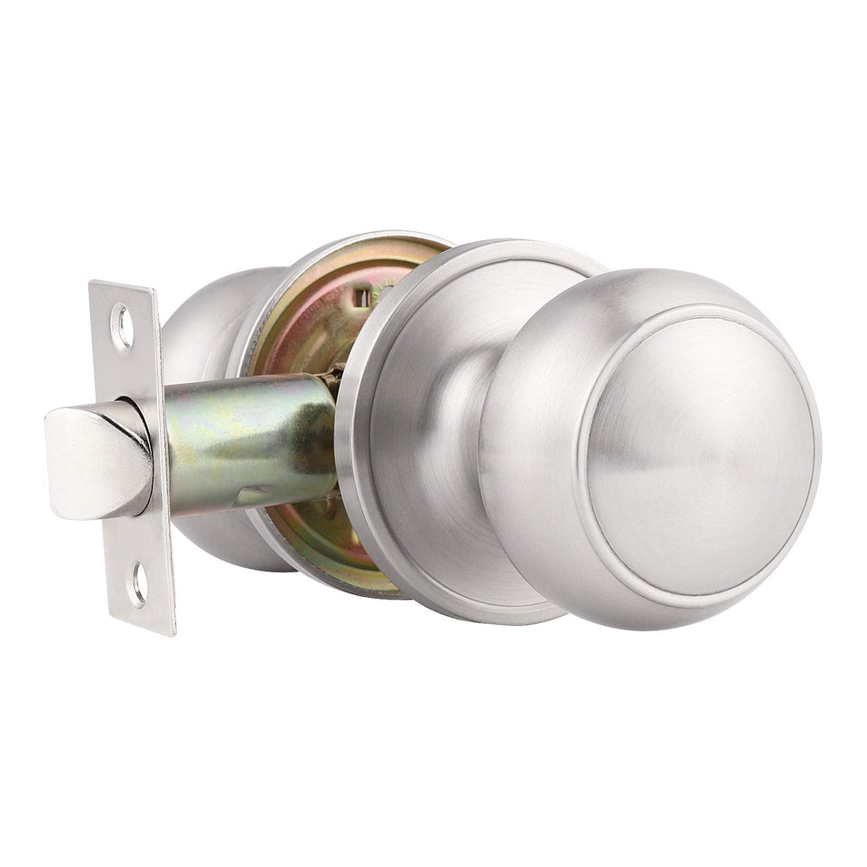 Probrico round passage knob in satin nickel, smooth operation for interior doors.