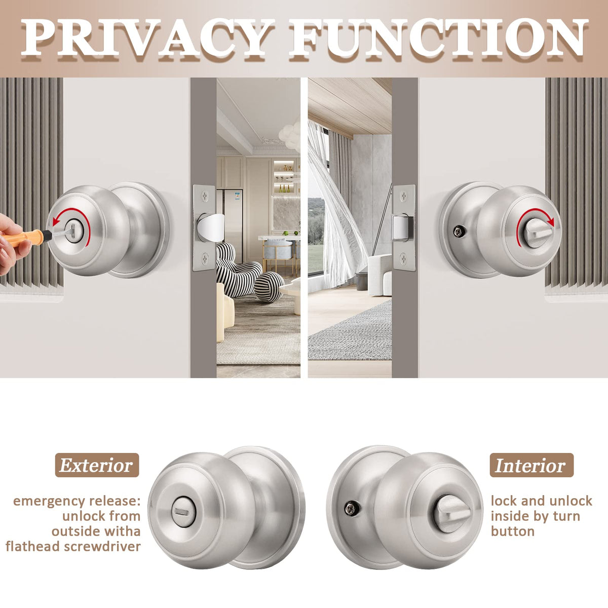 Probrico round privacy knob exterior view with emergency release