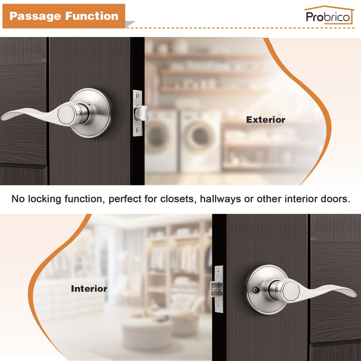 Probrico satin nickel lever with reversible design simplifies left- or right-handed installation
