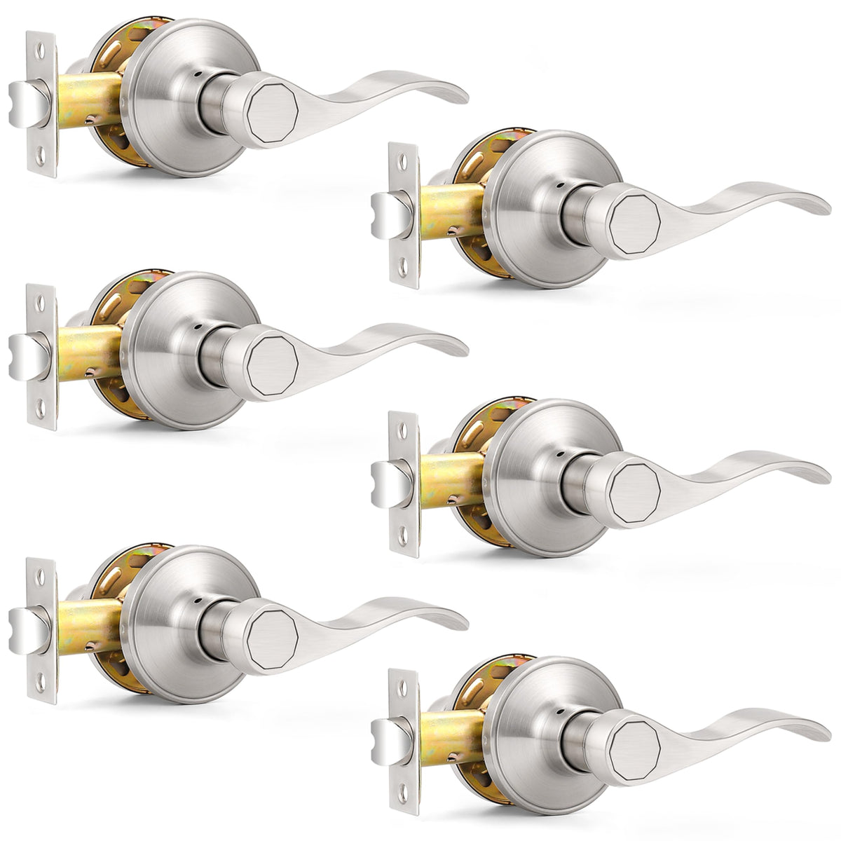Probrico satin nickel passage lever front view highlights wave design for everyday hallway use