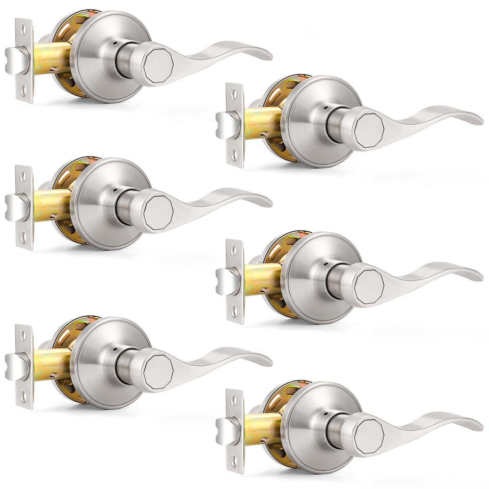 Probrico satin nickel passage lever front view highlights wave design for everyday hallway use