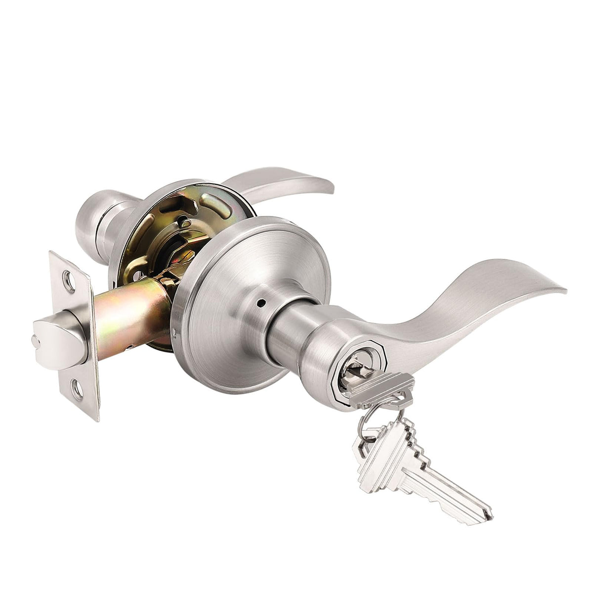 Probrico satin nickel wave entry lever close-up showing modern finish and smooth operation