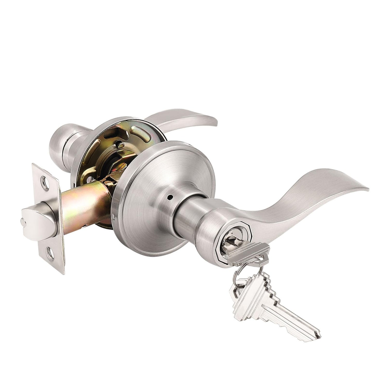 Probrico satin nickel wave entry lever close-up showing modern finish and smooth operation
