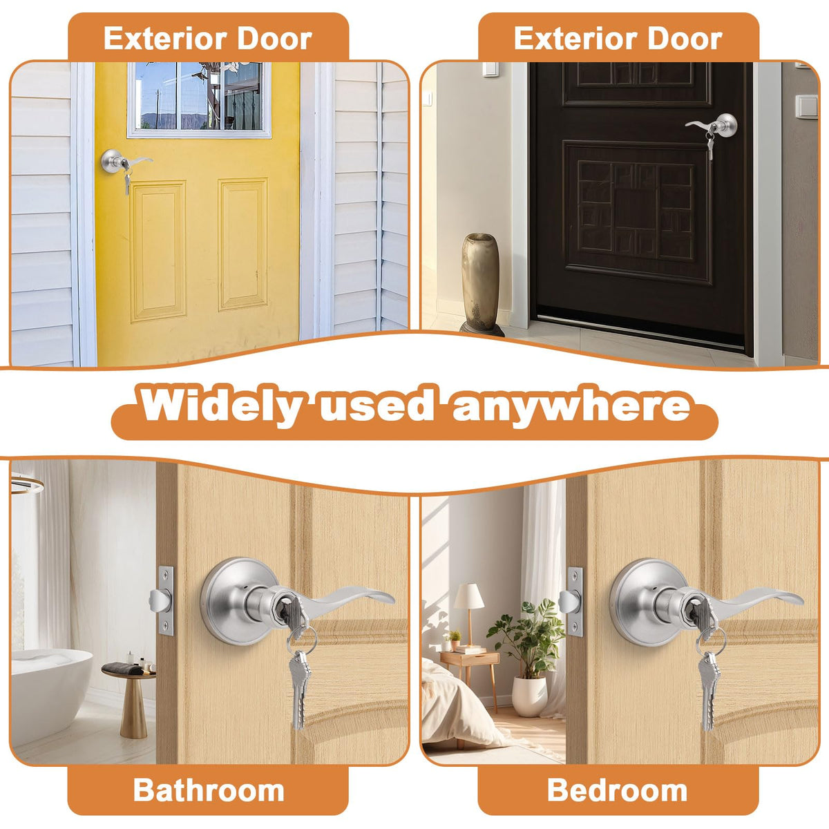 Probrico satin nickel wave lever ideal for exterior doors with keyed security