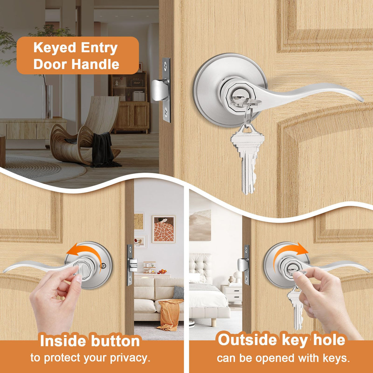 Probrico satin nickel wave lever showcasing universal handing for both door directions