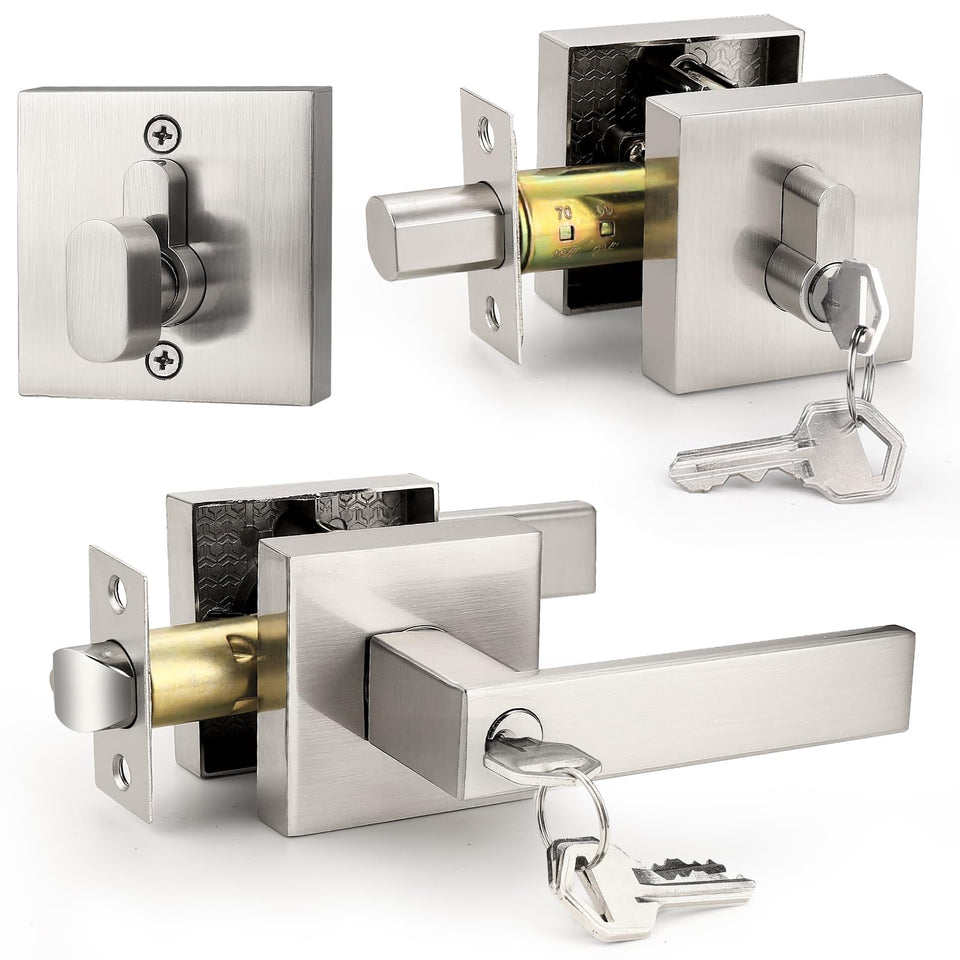 Probrico square entrance lever with satin nickel finish for secure, smooth daily entry.