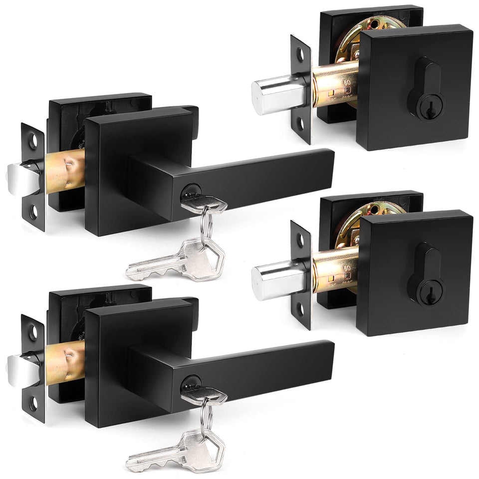Probrico square entry lever front view with a durable flat black finish.
