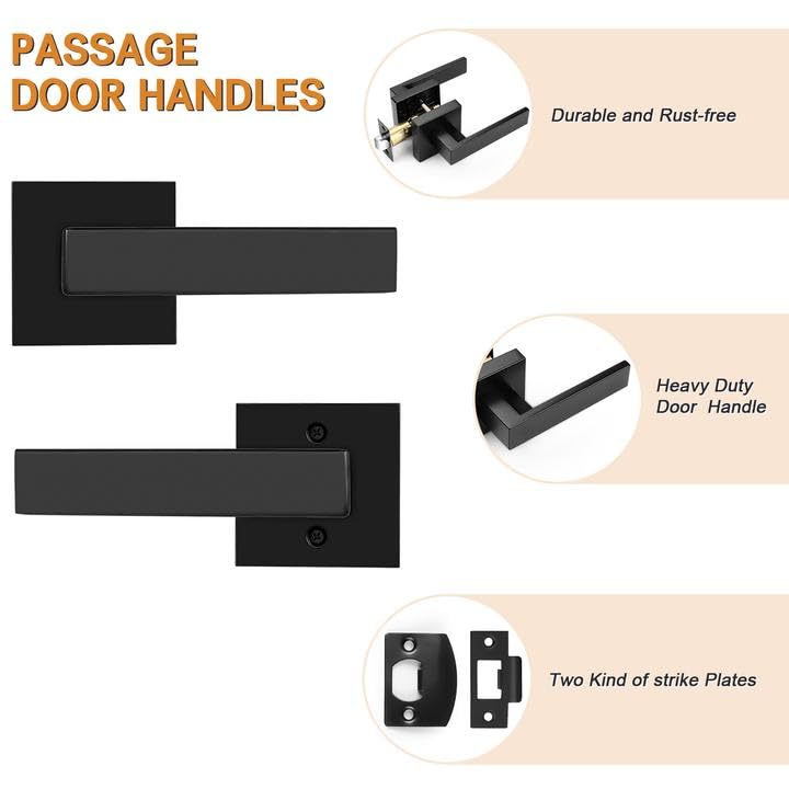 Probrico square passage lever closeup shows sleek matte finish and sturdy zinc alloy.