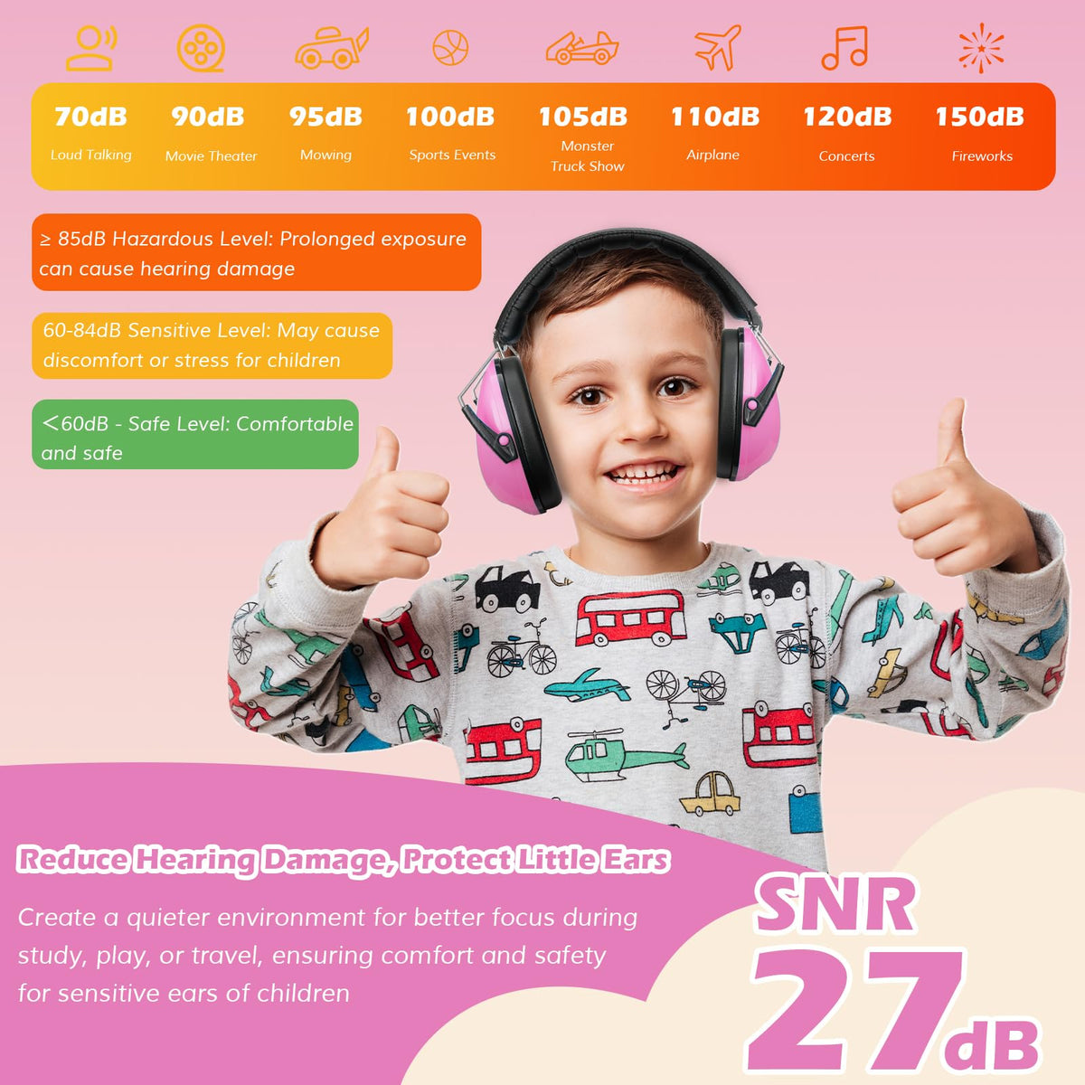 ProCase 360-rotatable cups earmuffs in pink provide flexible, snug fit.