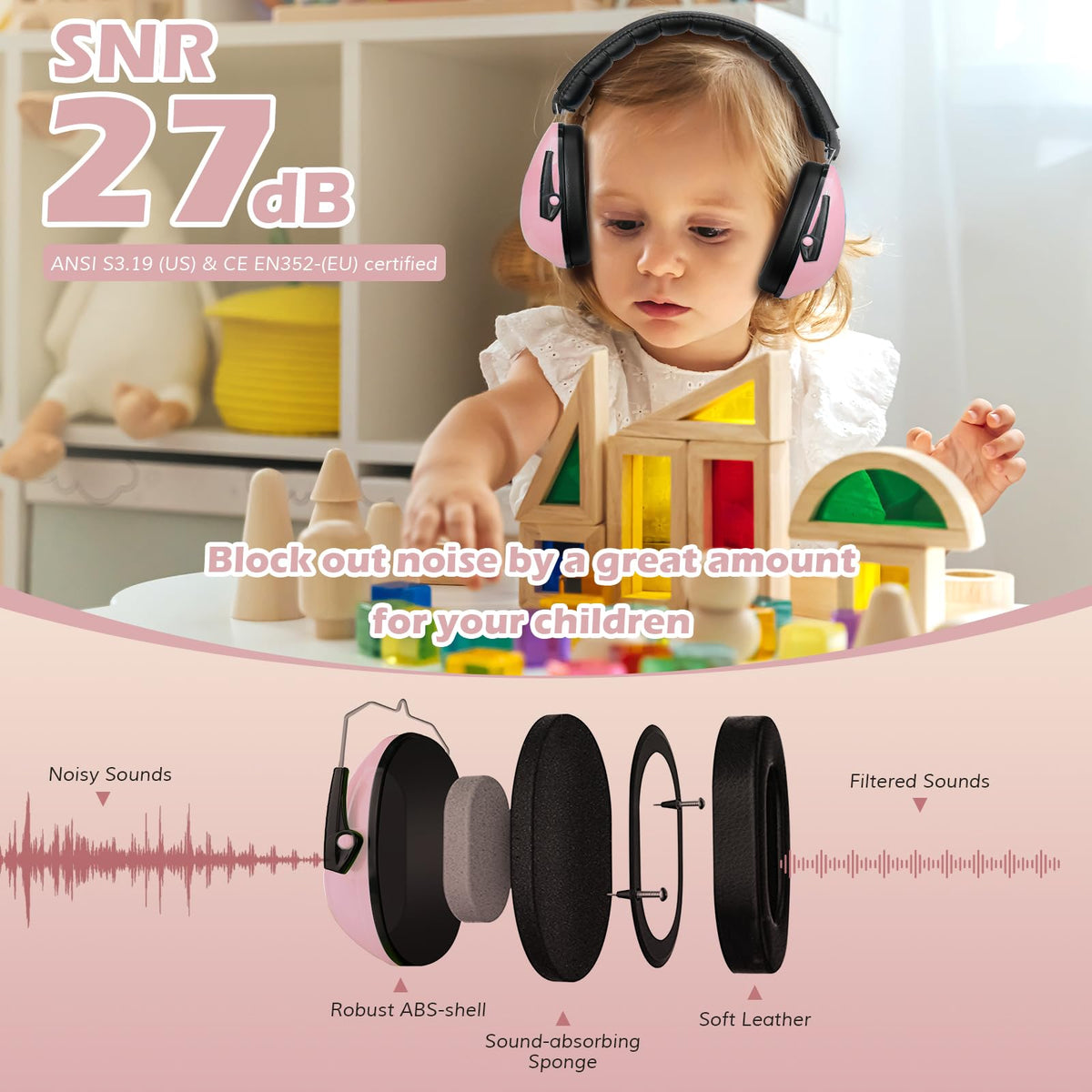 ProCase adjustable headband closeup showing 32 mm extension for growing kids.