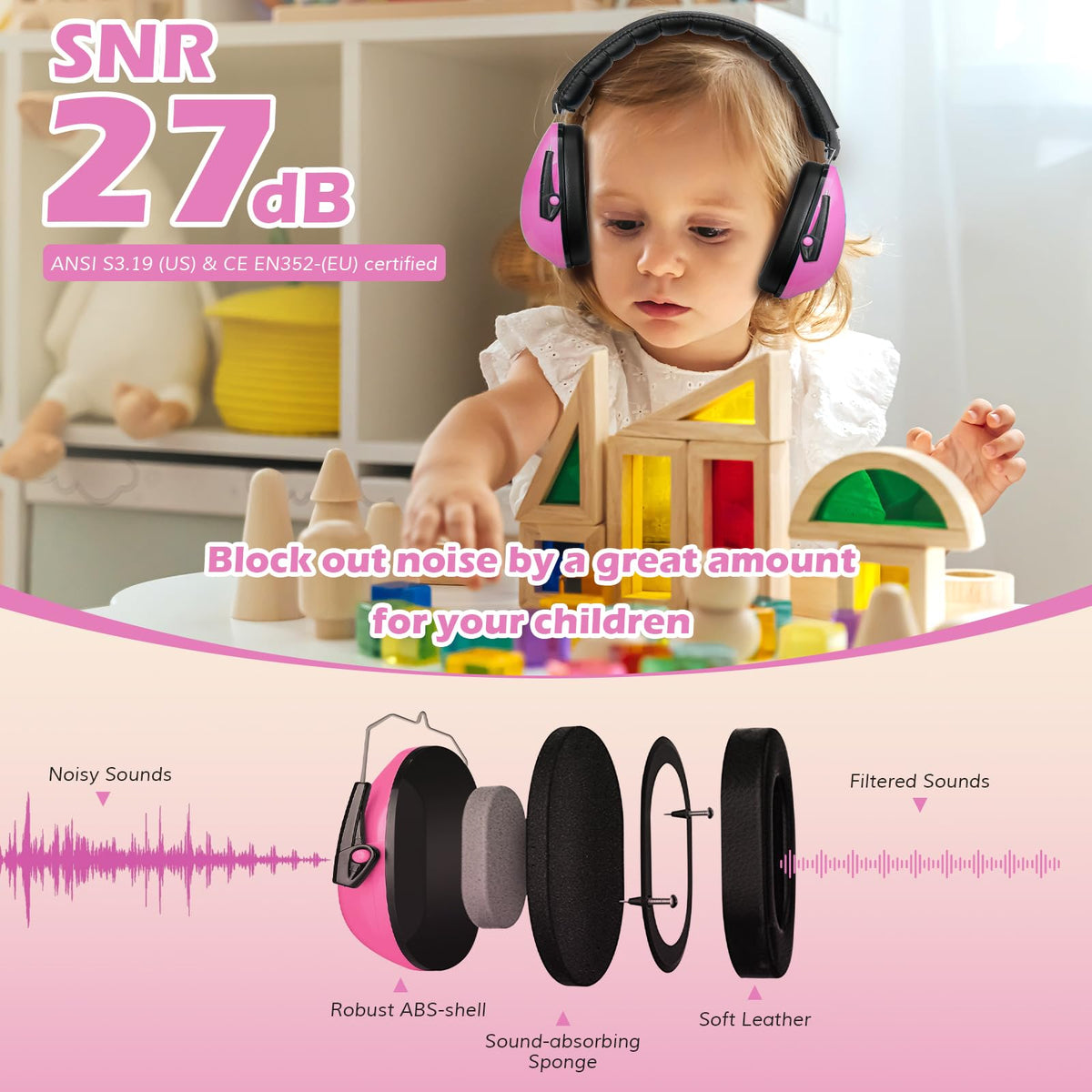 ProCase adjustable headband for kids in pink ensures a comfortable growing fit.