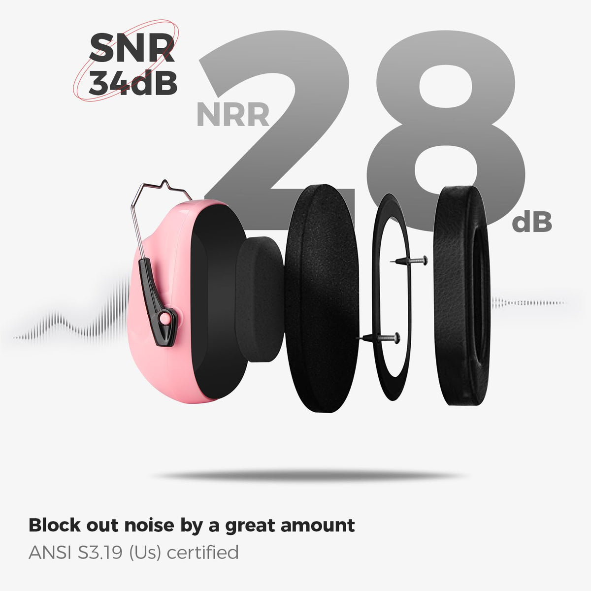 ProCase pink ear muffs worn by an adult, demonstrating comfortable, secure fit