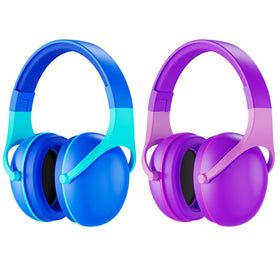 ProCase kids headphones in purple angled view for travel protection.