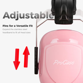 ProCase pink folding ear muffs compactly stored for travel and storage