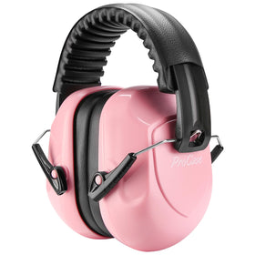 ProCase pink noise reduction ear muffs front view showing sturdy build and pink color for versatile use